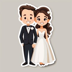 Fototapeta premium cute little wedding couples with greeting text sticker 