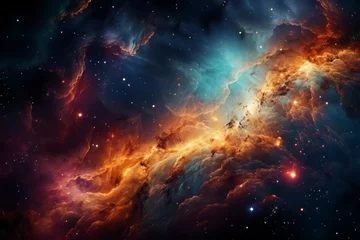 Tuinposter A view from space to a spiral galaxy and stars. Universe filled with stars, nebula and galaxy © anwel