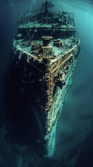 Fototapeta na wymiar The enigma of the deep sea, where ancient shipwrecks hide secretive chests filled with legendary wealth