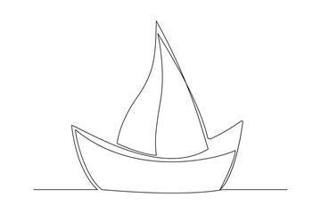 Continuous one line drawing paper boat outline vector art illustration 