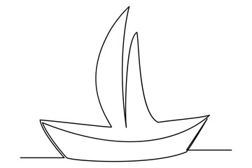 Continuous one line drawing paper boat outline vector art illustration 