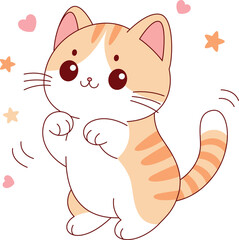 Cute cat is dancing illustration. Cute character design. Graphic elements for kids. Cartoon hand drawn style.