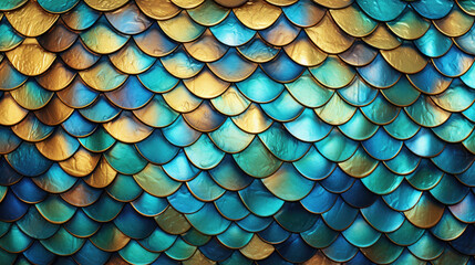 Ancient magical fairy dragon skin with teal tiles and bold blue lightning mysterious golden rainbow pearls created with Generative AI Technology