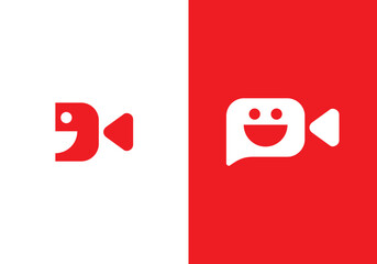 happy chat video logo. media film studio icon design template