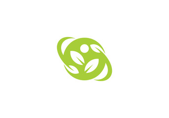 creative leaf globe and person logo icon design
