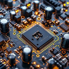 Fototapeta na wymiar Microprocessor Chip and Surrounding Components