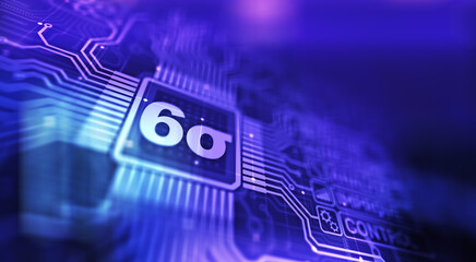 Six sigma DMAIC Industrial process optimisation concept on virtual screen.