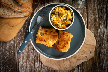 Pieces of fried cod fillet.