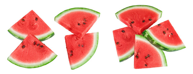 Slices of watermelon isolated on white background. Top view. Flat lay