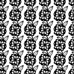 seamless floral pattern, black and white background