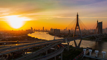Bridge view from the top view of the building thailand, Beautiful bridge, and river landscapes...