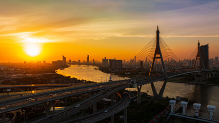 Bridge view from the top view of the building thailand, Beautiful bridge, and river landscapes...
