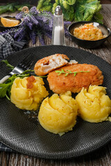 Fried cod fillet served.