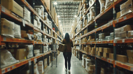 Amidst rows of towering shelves, workers navigate narrow aisles with precision, using handheld devices to locate and retrieve specific items from shelves, ensuring accurate invento