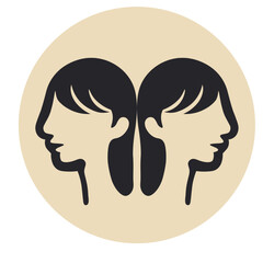 illustration of a person, twin girls looking in different directions