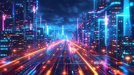 futuristic cyberpunk city at night, neon lights