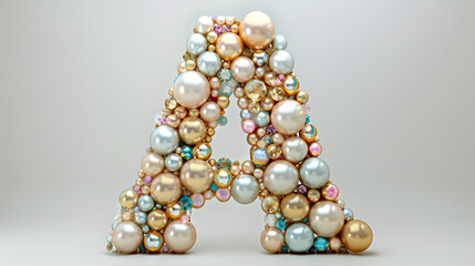 Letter a from multi colour pearls 3d rendering, generative ai