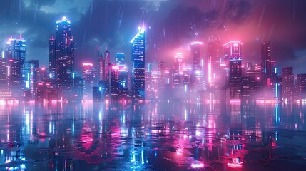 Fototapeta na wymiar Cyberpunk streets illustration, futuristic city, dystoptic artwork at night