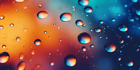 Vibrant Oil Droplets Mesmerize Against Water Background, drops of rain on the window, Oil and water circles texture abstract color abstraction rainbow, Close-up multicolored drops water, Generative AI