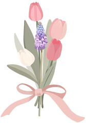 Spring composition from isolated botanical elements on a transparent background. Digital illustration suitable for Mother's Day, International Women's Day, Valentine's Day, Easter, branding, advertisi