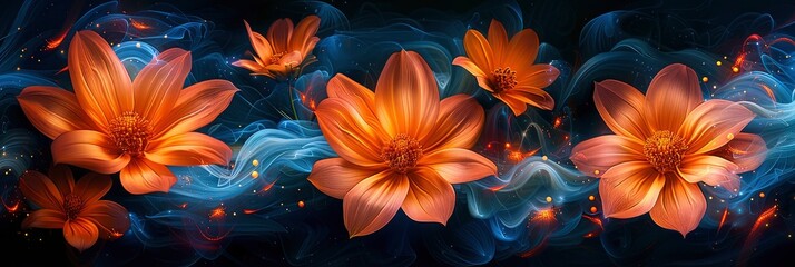 Bright Colorful Summer Spring Flower, with lights, light black and yellow, Background HD, Illustrations