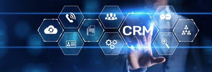 CRM Customer relationship management software system business technology concept.