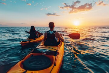Kayaking at Sunset with a Partner. Generative AI