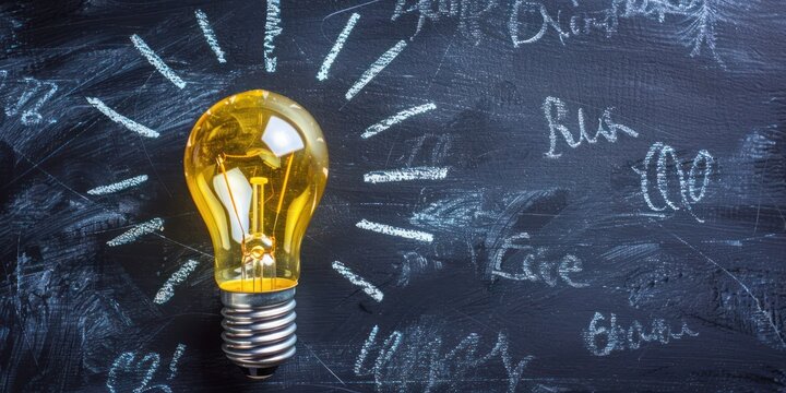 light bulb on blackboard, innovation idea