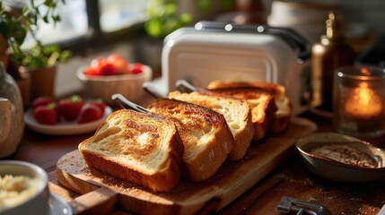 modern toaster toasting slices of gluten-free bread, highlighting a diverse and inclusive breakfast menu
