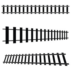 Railroad, Train track, Railway contour, silhouette vector. Tramway, metro, subway path. Vector illustration. Eps file 21.
