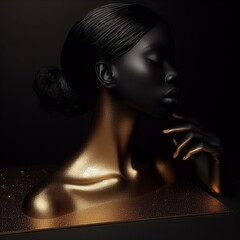 3d illustration of a black female model with golden hair on a black background 