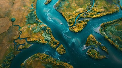 Fototapeta na wymiar Majestic River Delta Transition from Above