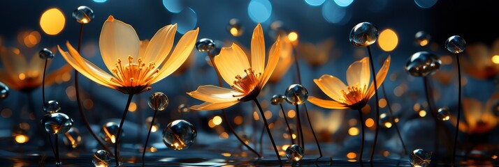 Colorful Flowers Soft Color Blur Style, with lights, light black and yellow, Background HD, Illustrations