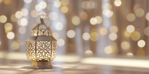 Ramadan Eid background with star crescent moon lights, moon decorative elements and lanterns.