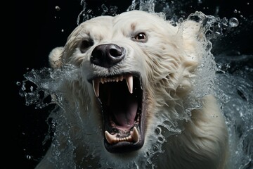 Polar bear underwater attack. Polar bear attacking underwater full paw blow details