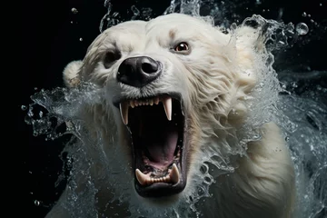 Foto auf Alu-Dibond Polar bear underwater attack. Polar bear attacking underwater full paw blow details © anwel