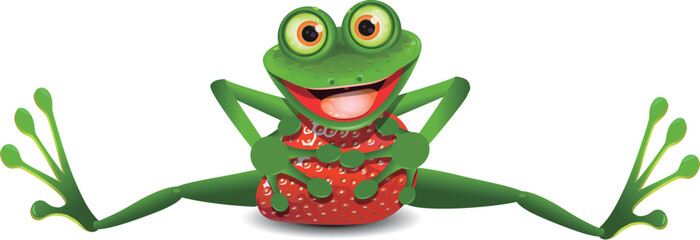 Illustration of a Cheerful frog with strawberries