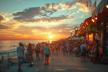 Photo sur Plexiglas Descente vers la plage Lively Boardwalk Beach Sunset Scene  