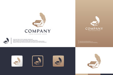 feather book , creative pen , signature, logo design template.