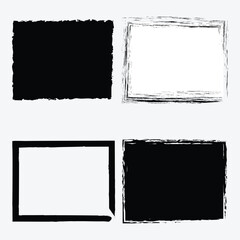 Grunge frames isolated vector black rectangular borders with rough scratched edges. Grungy vintage old texture, dirty spatter vignettes, retro design elements on white background set. EPS file 37.