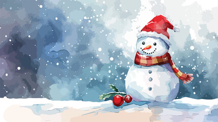 Watercolor brush snow man christmas eve happy new year