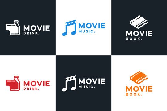 set of movie combination , drink , music, book , logo design template.
