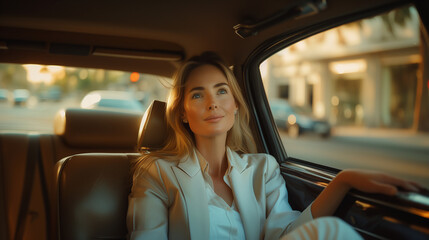 Businesswoman sitting back in the car 