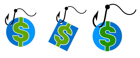 Money. Fishing money Vector. Payment system. Coins and Dollar cent Sign isolated on white background. Flat design style. Business concept.