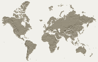 Map of the world with lines on gray background. Vector illustration.