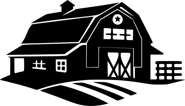 recommend clip art: Silhouette illustration of farm house