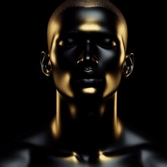 Male with golden skin on black background