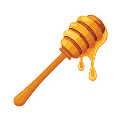 Honey Dripping Illustration from Wooden Honey Dipper on White Background © Ismail Hossain