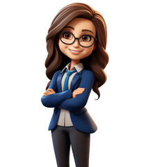 3d illustration of business manager, business woman with glasses