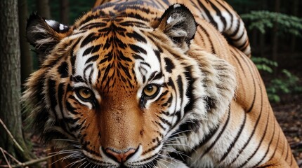 Fototapeta premium Close up of Amur Tiger in the forest. Wildlife animal